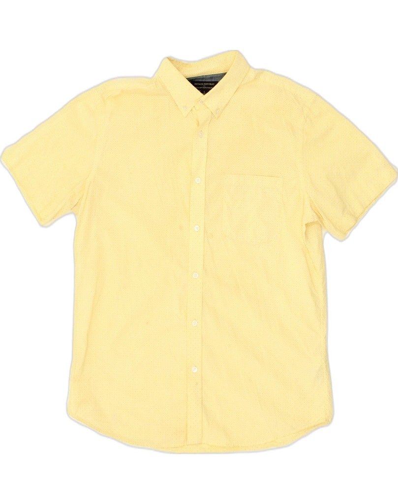 BANANA REPUBLIC Mens Short Sleeve Shirt Large Yellow Geometric Cotton | Vintage Banana Republic | Thrift | Second-Hand Banana Republic | Used Clothing | Messina Hembry 