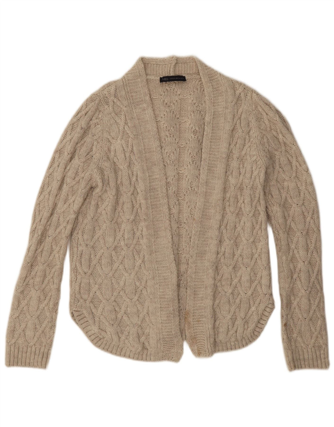 Marks & Spencer Womens Oversized Open Cardigan Sweater UK 12 Medium Beige