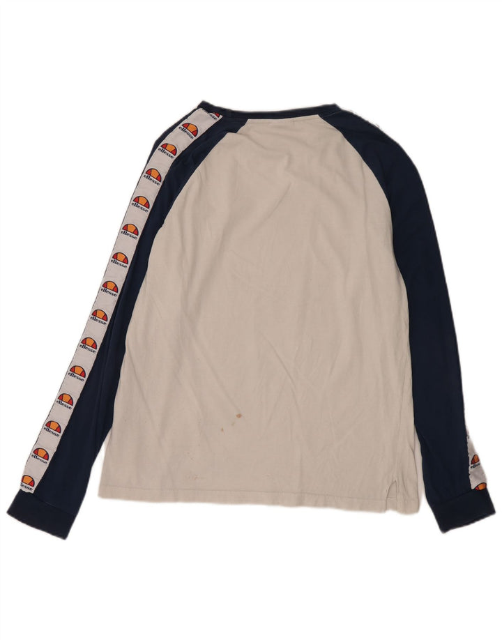 Ellesse Mens Graphic Top Long Sleeve Medium White Colourblock Cotton