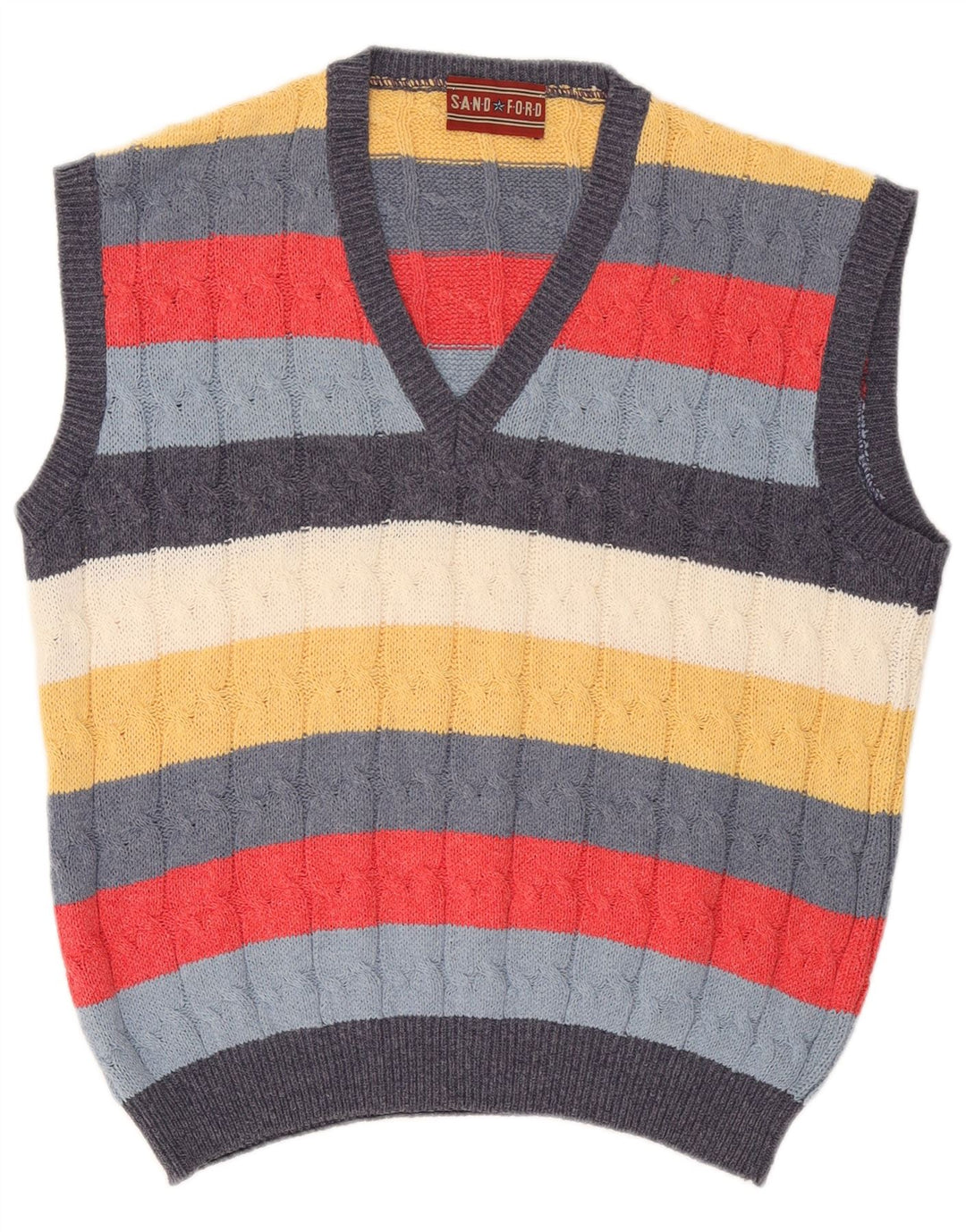 Vintage Mens Vest Tank Top Large Multicoloured Striped Cotton