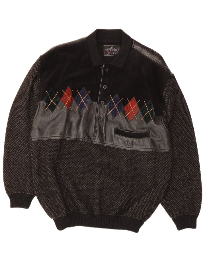Cobra Mens Polo Neck Jumper Sweater IT 52 Large Black Argyle/Diamond Wool