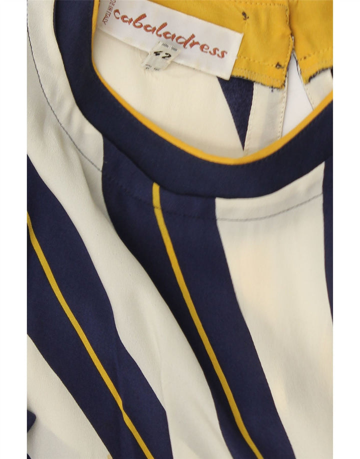 VINTAGE Womens Long Sleeve A-Line Dress IT 42 Medium Navy Blue Striped