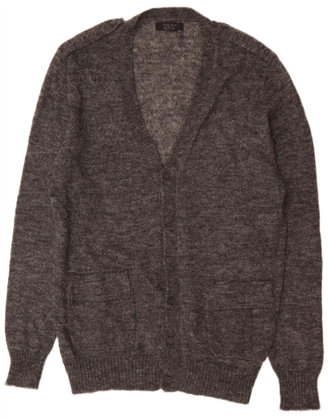 Zara Mens Cardigan Sweater XL Grey Flecked Acrylic