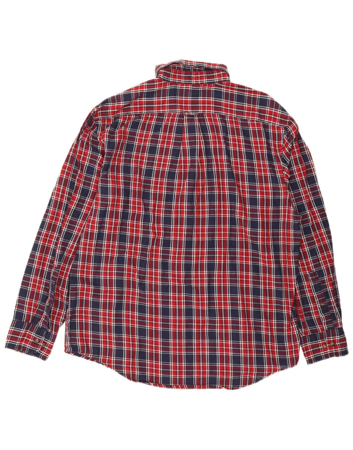 Izod Mens Flannel Shirt Large Navy Blue Check Cotton