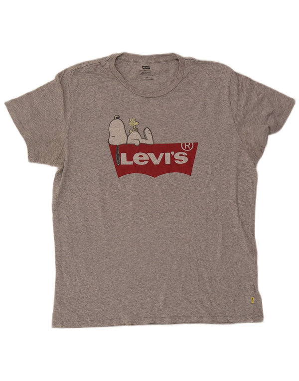 Levi's Mens Peanuts Graphic T-Shirt Top Large Grey Flecked Cotton