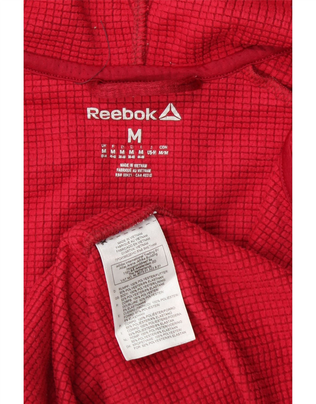 REEBOK Womens Zip Hoodie Sweater UK 12/14 Medium Red Polyester