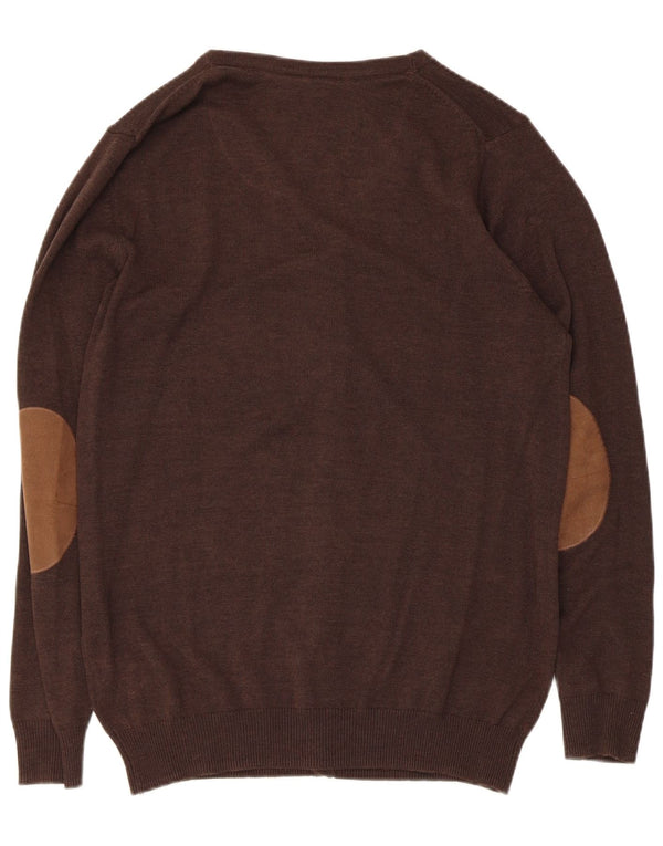Vintage Mens Cardigan Sweater UK 38/40 Medium Brown Cotton