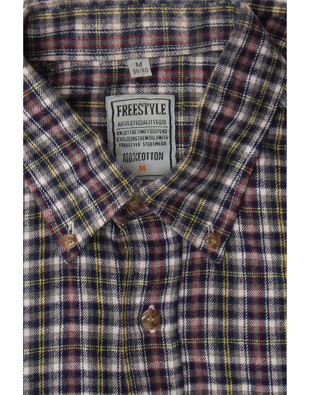 Vintage Mens Flannel Shirt Size 39/40 Medium Blue Check Cotton