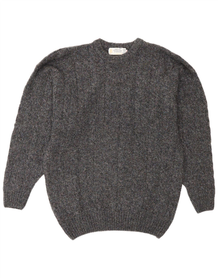 Vintage Mens Crew Neck Jumper Sweater IT 48 Medium Grey Wool