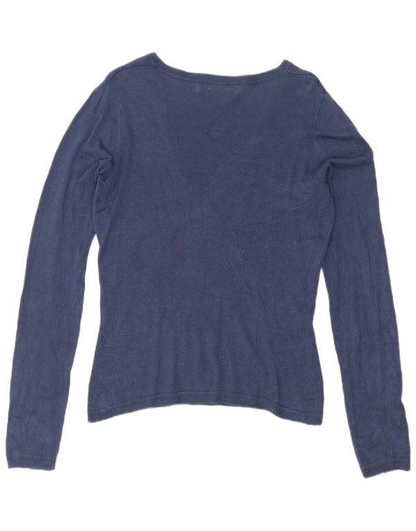 Zara Womens V-Neck Jumper Sweater UK 14 Large Navy Blue