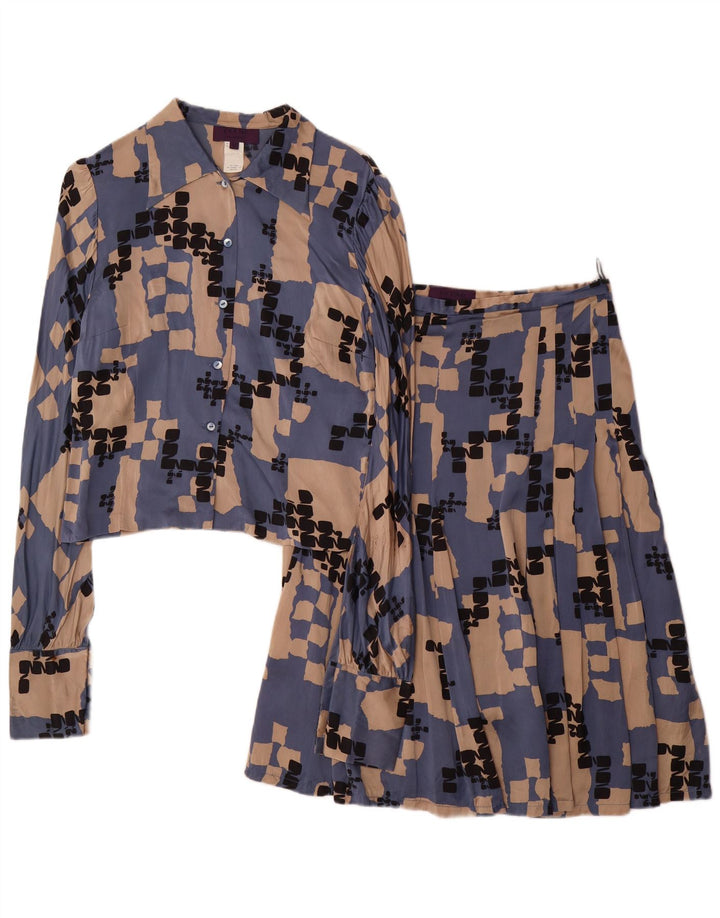 LES COPAINS Womens 2 Piece Skirt Set IT 42 Medium W28 Blue Geometric Silk