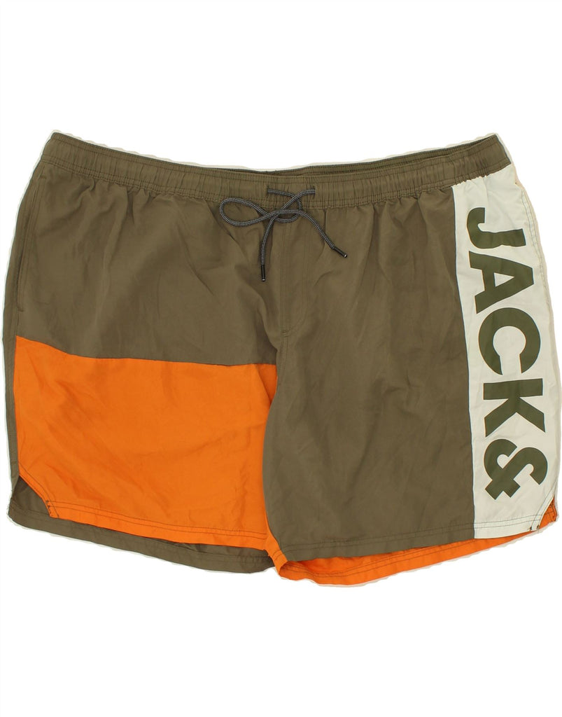 JACK & JONES Mens Graphic Sport Shorts IT 52 XL Khaki Colourblock | Vintage Jack & Jones | Thrift | Second-Hand Jack & Jones | Used Clothing | Messina Hembry 