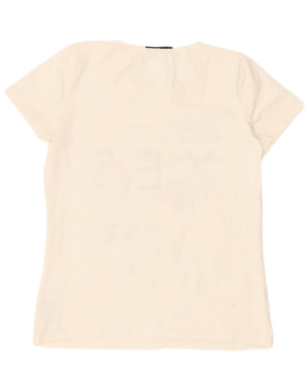 Liu Jo Womens Graphic T-Shirt Top IT 44 Medium Off White Cotton