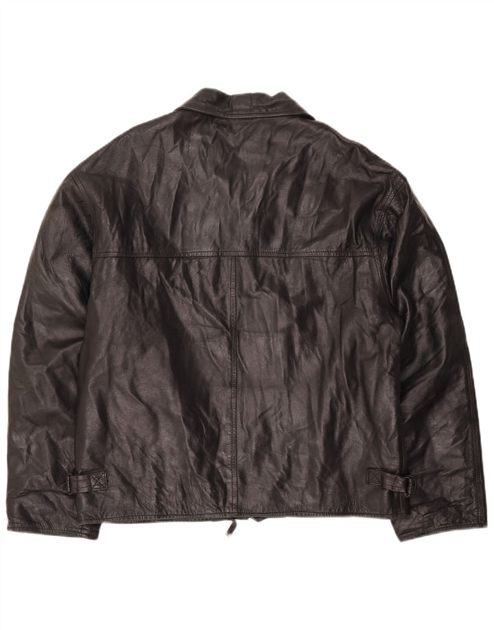 VINTAGE Womens Leather Jacket IT 54 3XL Black