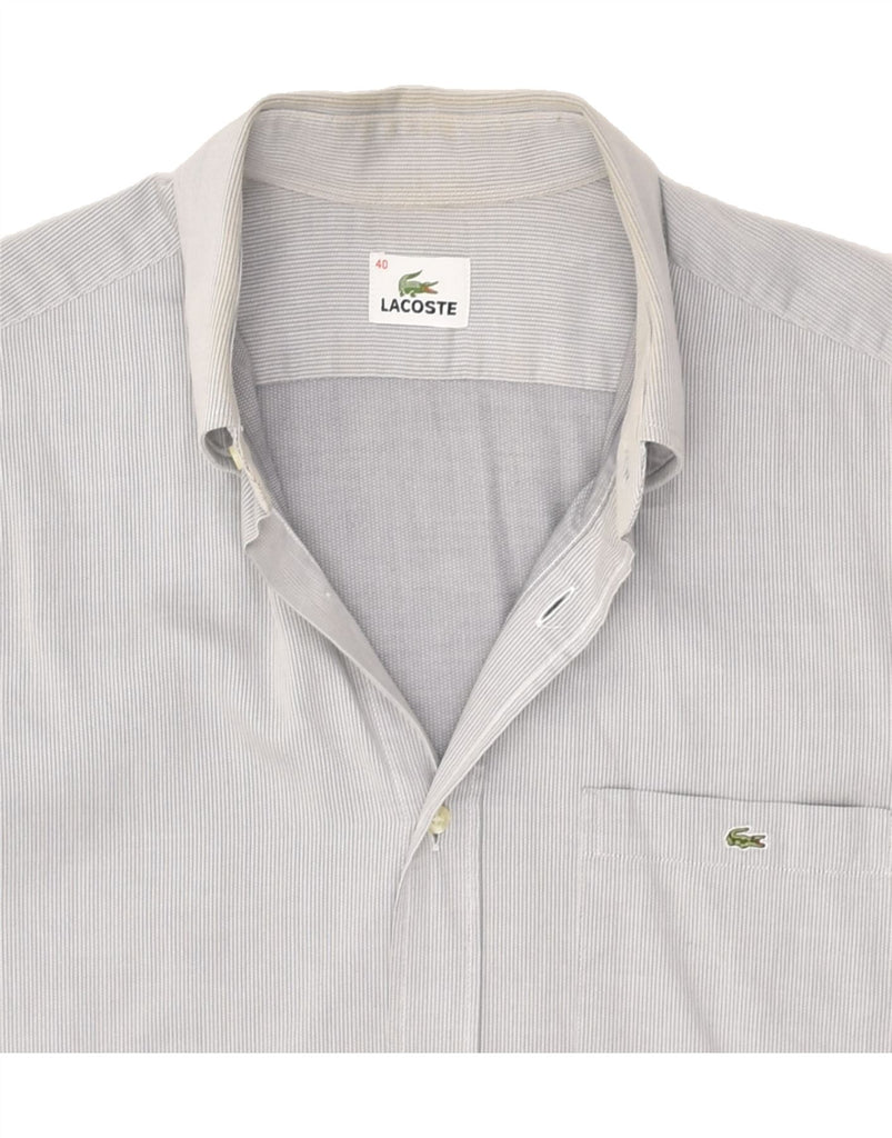 LACOSTE Mens Short Sleeve Shirt Size 40 Medium Grey Pinstripe Cotton | Vintage Lacoste | Thrift | Second-Hand Lacoste | Used Clothing | Messina Hembry 