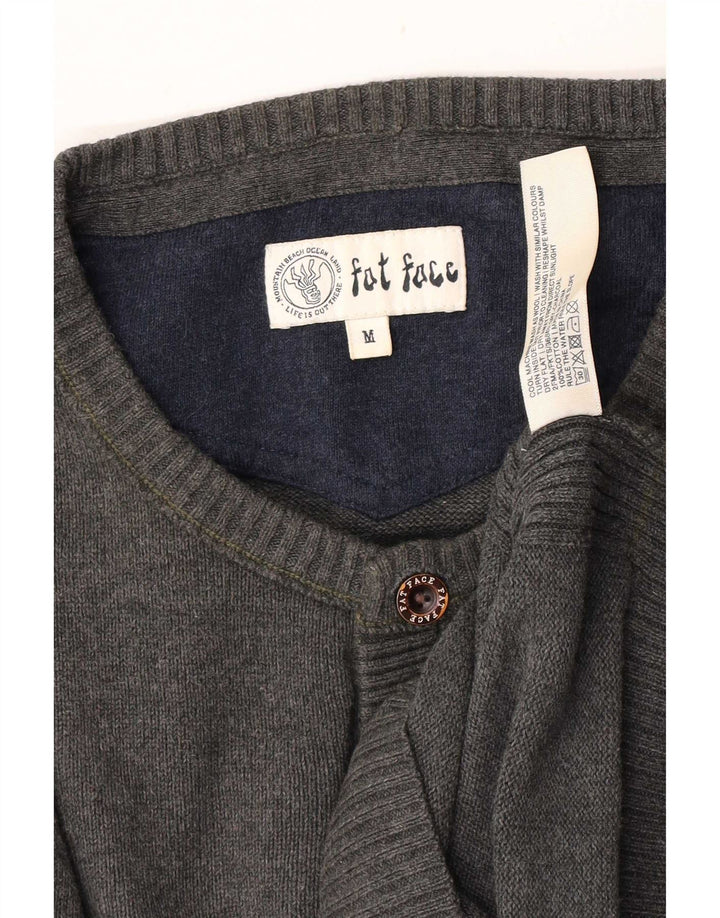 Fat Face Mens Button Neck Jumper Sweater Medium Grey Cotton