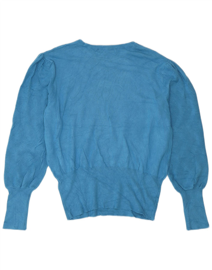 Marks & Spencer Womens Crew Neck Jumper Sweater UK 16 Large Blue Geometric