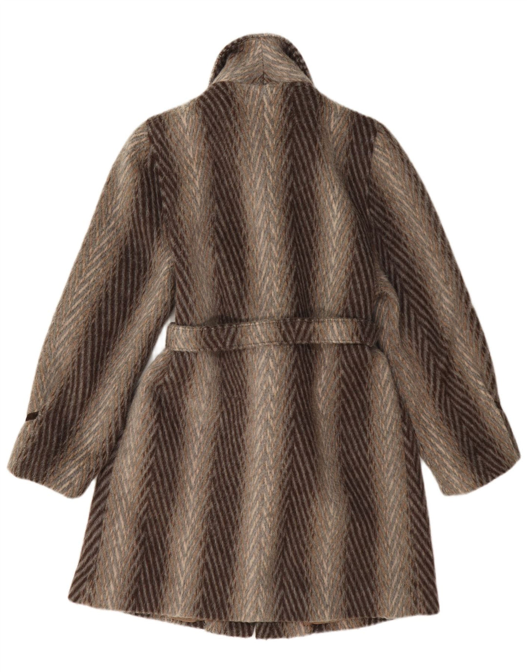 Vintage Womens Overcoat UK 10 Small Brown Striped Wool Classic