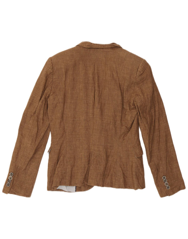 Zara Womens 1 Button Blazer Jacket UK 14 Medium Brown Linen