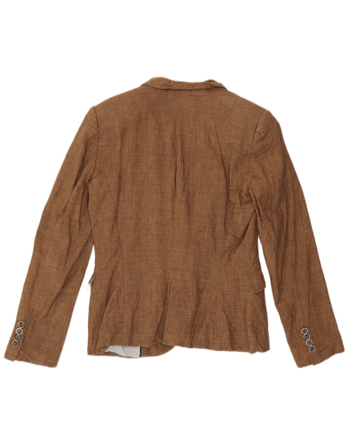 Zara Womens 1 Button Blazer Jacket UK 14 Medium Brown Linen