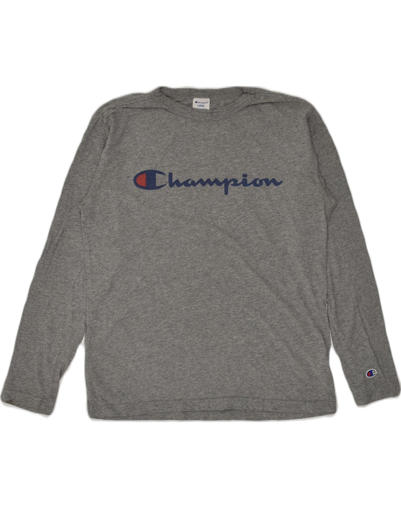 CHAMPION Mens Graphic Top Long Sleeve Large Grey | Vintage Champion | Thrift | Second-Hand Champion | Used Clothing | Messina Hembry 