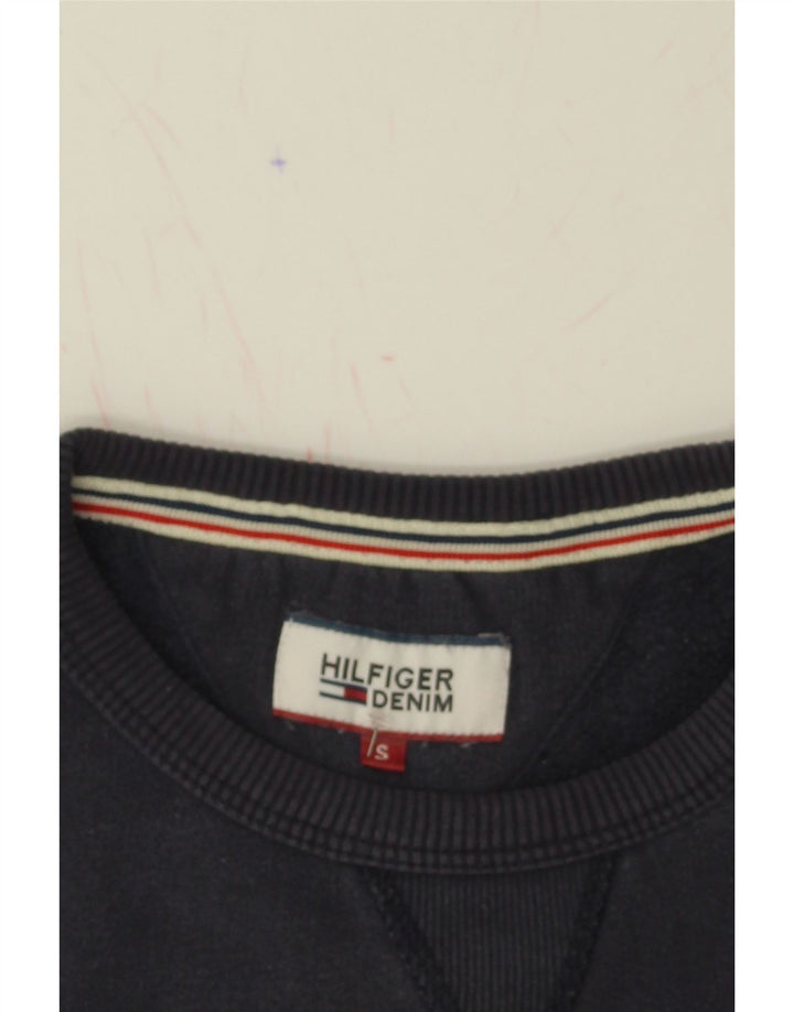 TOMMY HILFIGER Mens Graphic Sweatshirt Jumper Small Navy Blue Cotton Vintage Tommy Hilfiger and Second-Hand Tommy Hilfiger from Messina Hembry 