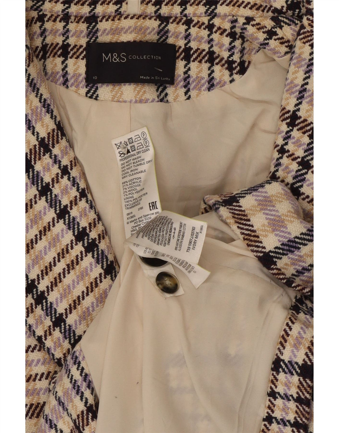 Marks & Spencer Womens Blazer Jacket UK 10 Small Multicoloured Check