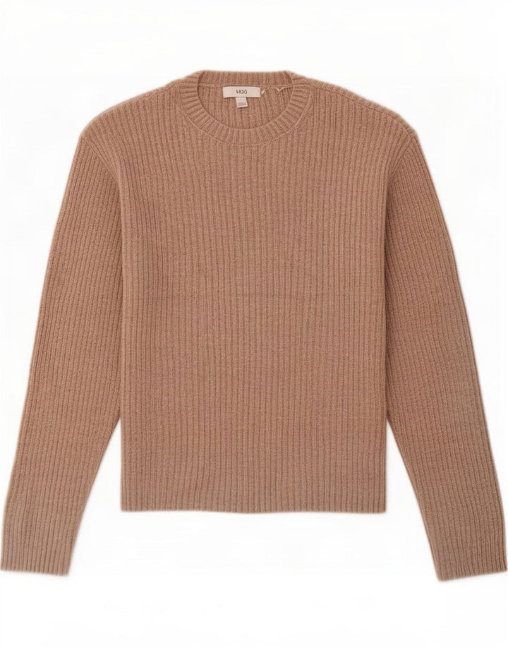 Marks & Spencer Womens Oversized Crew Neck Jumper Sweater UK 10 Small Brown