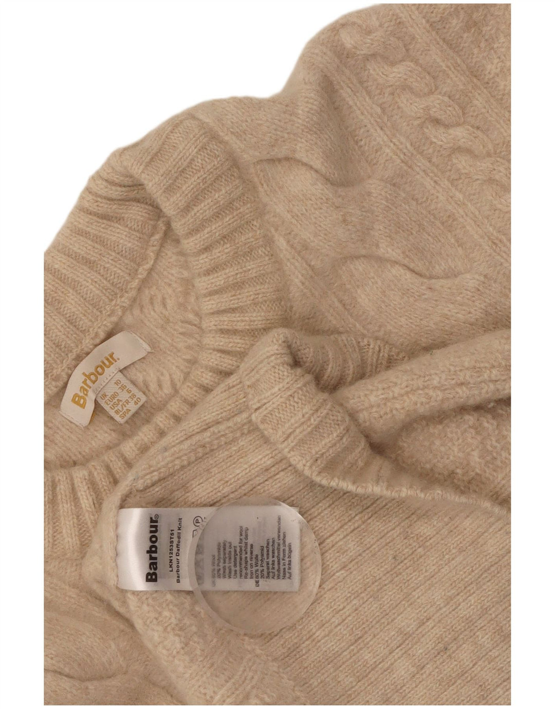 Barbour Womens Crew Neck Jumper Sweater UK 10 Small Beige Wool