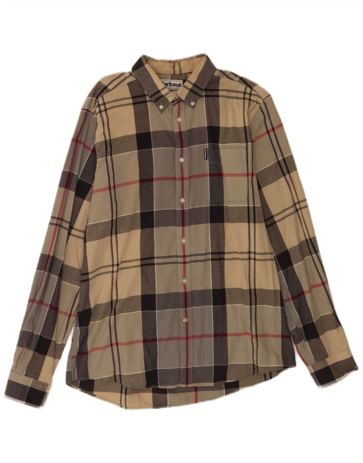 Barbour Mens Tailored Fit Shirt Large Beige Check Cotton