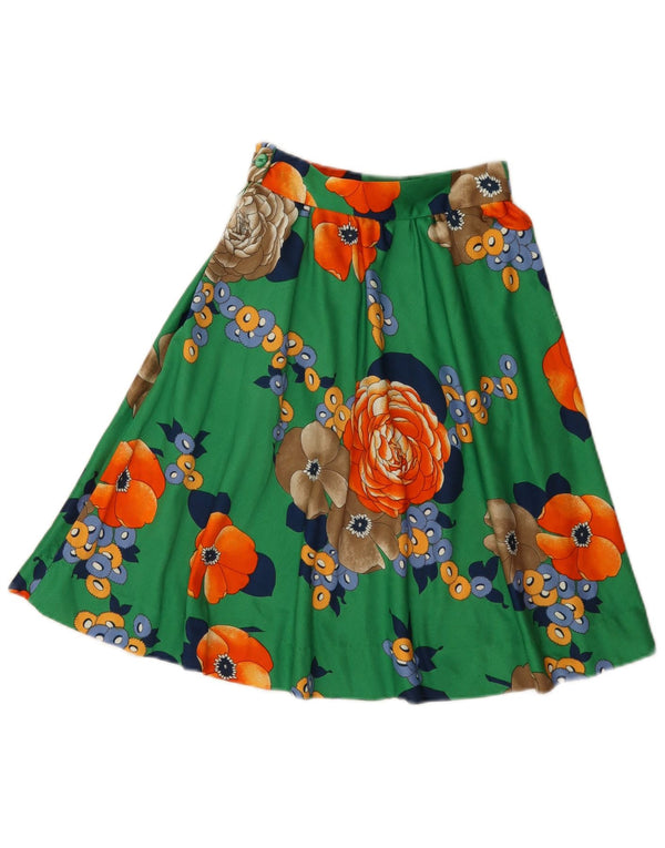 Vintage Womens A-Line Skirt W22 2XS Green Floral