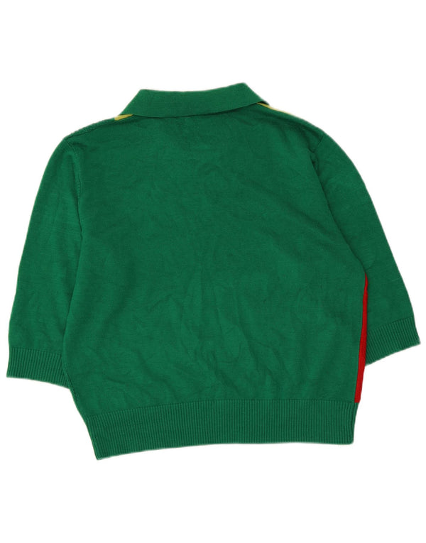 Vintage Womens Polo Neck Jumper Sweater UK 14 Large Green Colourblock