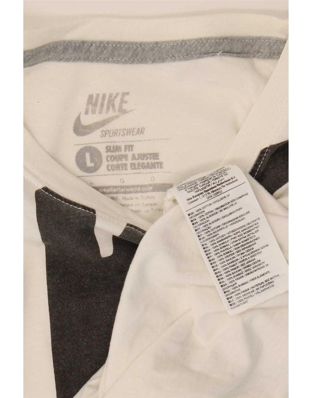 Nike Mens Slim Fit Graphic T-Shirt Top Large White Cotton