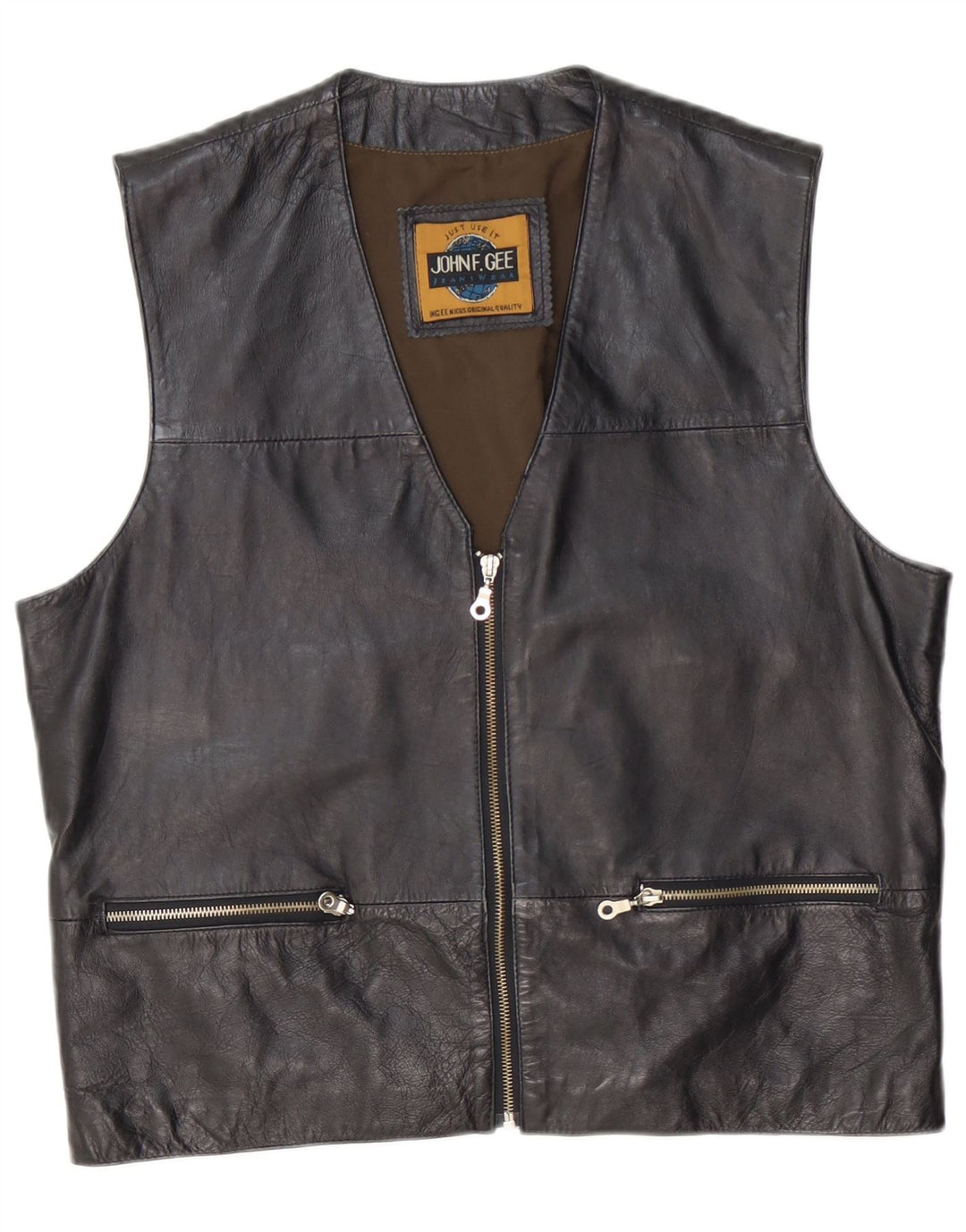 VINTAGE Mens Leather Waistcoat Medium Black Leather