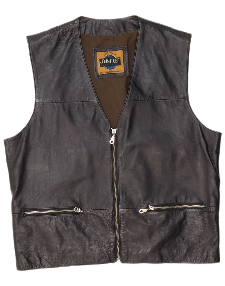 VINTAGE Mens Leather Waistcoat Medium Black Leather