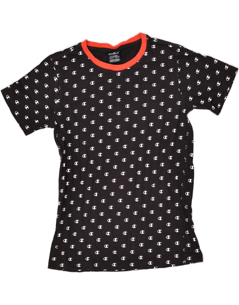 CHAMPION Boys Graphic T-Shirt Top 13-14 Years XL Black Spotted Cotton | Vintage Champion | Thrift | Second-Hand Champion | Used Clothing | Messina Hembry 