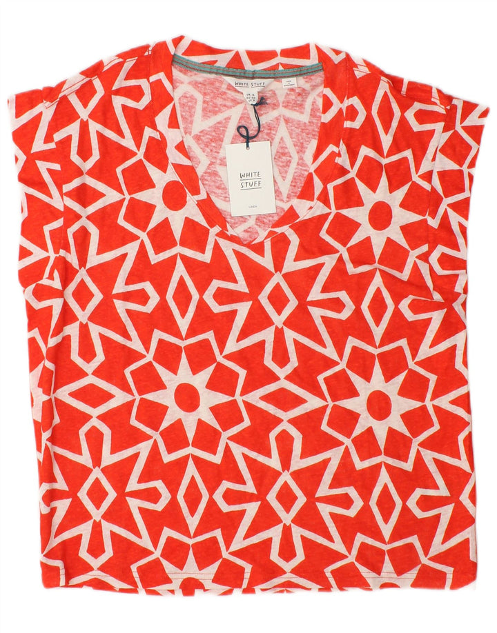 White Stuff Womens Blouse Top UK 12 Medium Red Geometric Linen