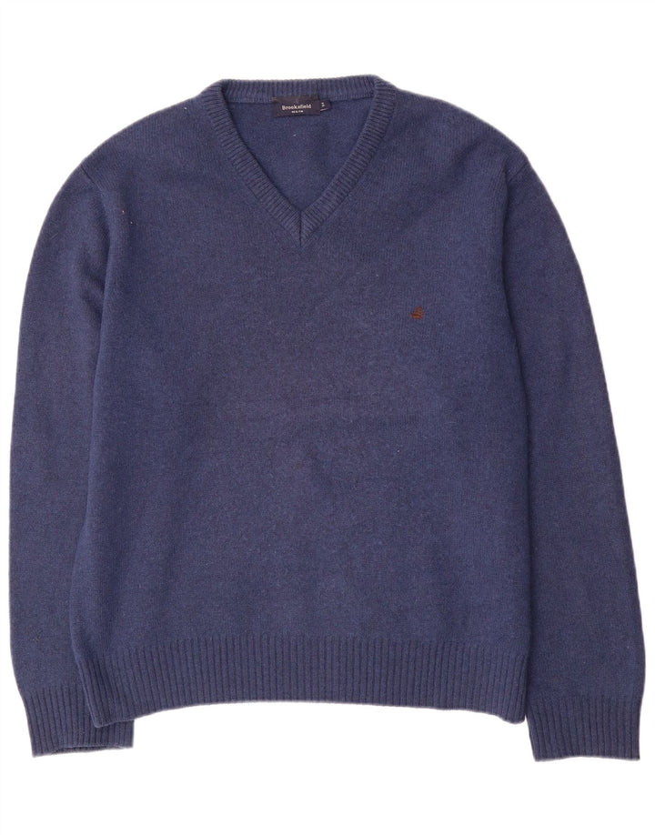 Brooksfield Mens V-Neck Jumper Sweater IT 54 XL Navy Blue Wool