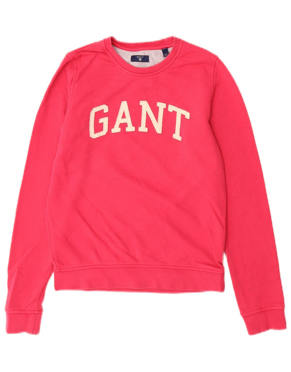 Gant Womens Graphic Sweatshirt Jumper UK 6 XS Pink Cotton