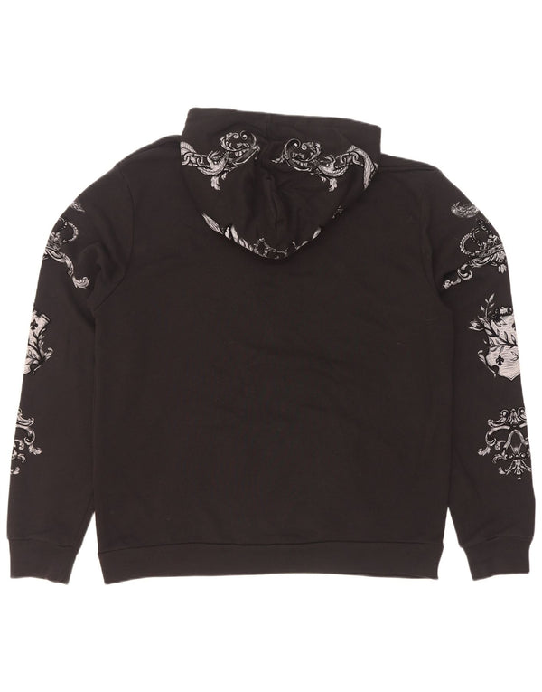 Zara Mens Graphic Hoodie Jumper XL Black Paisley Cotton