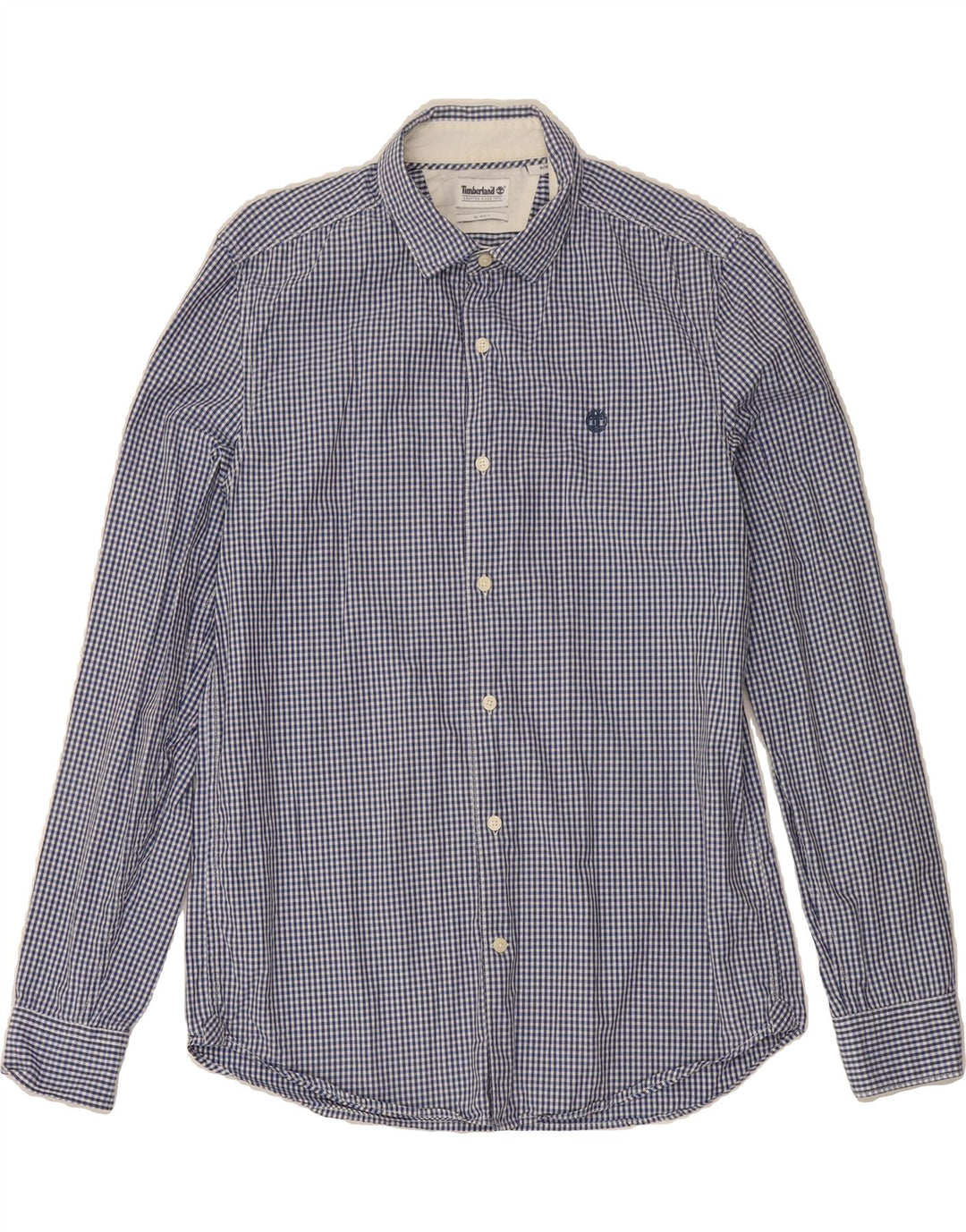 TIMBERLAND Mens Slim Fit Shirt Medium Navy Blue Gingham Cotton Vintage Timberland and Second-Hand Timberland from Messina Hembry 