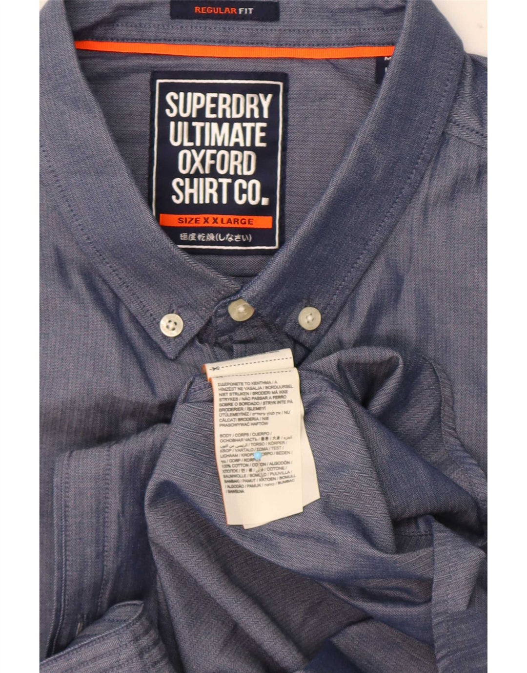 Superdry Mens Short Sleeve Regular Fit Shirt 2XL Blue Cotton