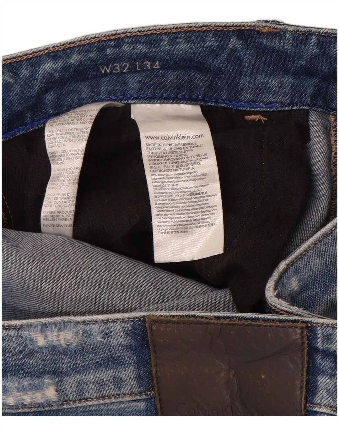 Calvin Klein Mens Distressed Slim Jeans  W32 L34 Blue Cotton