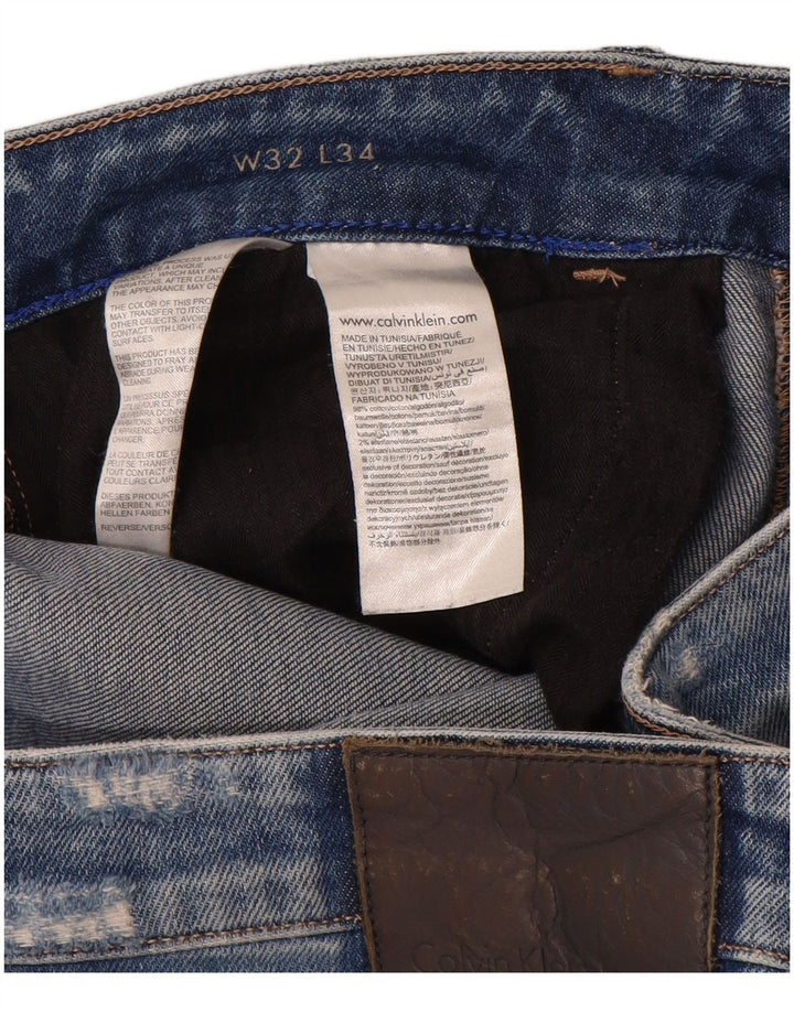 Calvin Klein Mens Distressed Slim Jeans  W32 L34 Blue Cotton