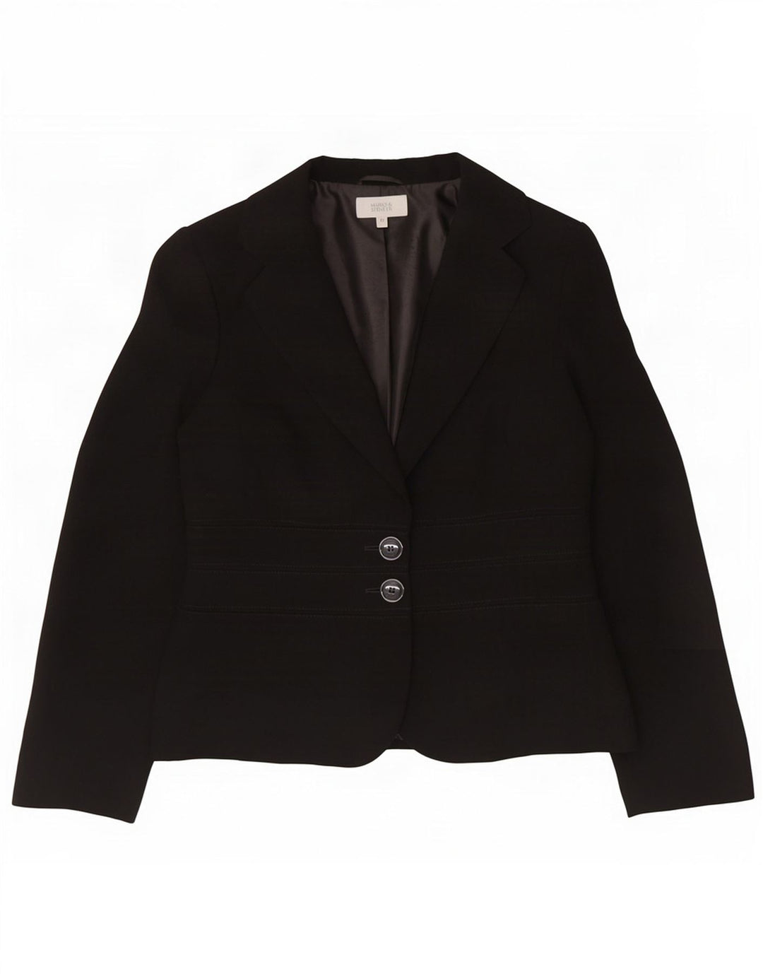 Marks & Spencer Womens 2 Button Blazer Jacket UK 12 Medium Black Polyester