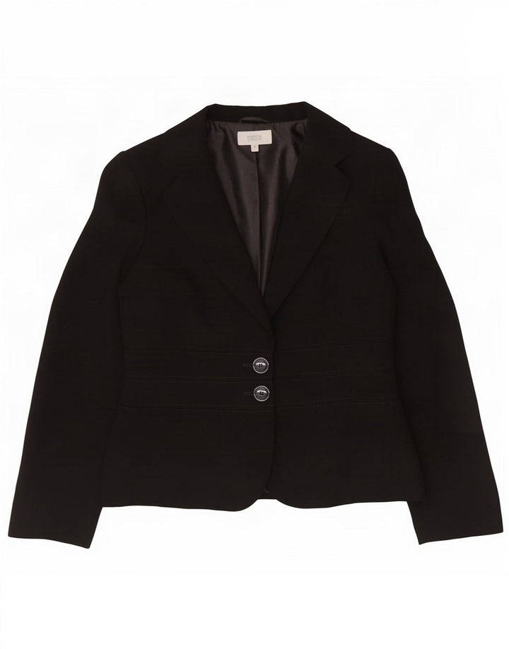 Marks & Spencer Womens 2 Button Blazer Jacket UK 12 Medium Black Polyester