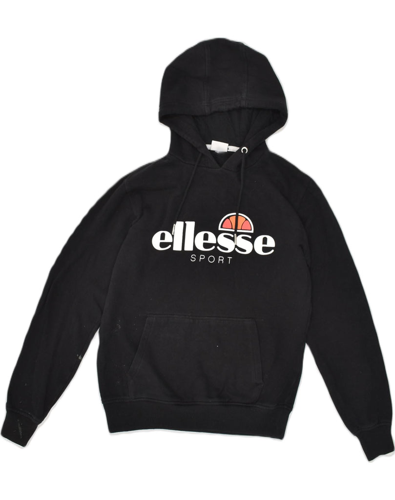 ELLESSE Mens Graphic Hoodie Jumper Small Black Cotton | Vintage Ellesse | Thrift | Second-Hand Ellesse | Used Clothing | Messina Hembry 