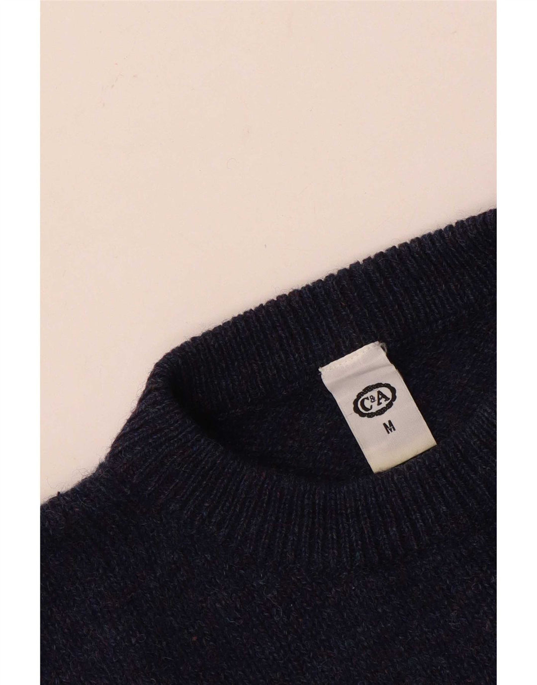 C&A Mens Crew Neck Jumper Sweater Medium Navy Blue Wool