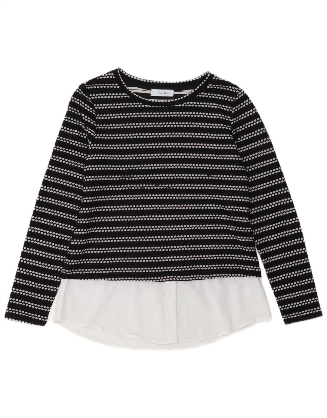 CALVIN KLEIN Womens Top Long Sleeve UK 12 Medium Black Striped