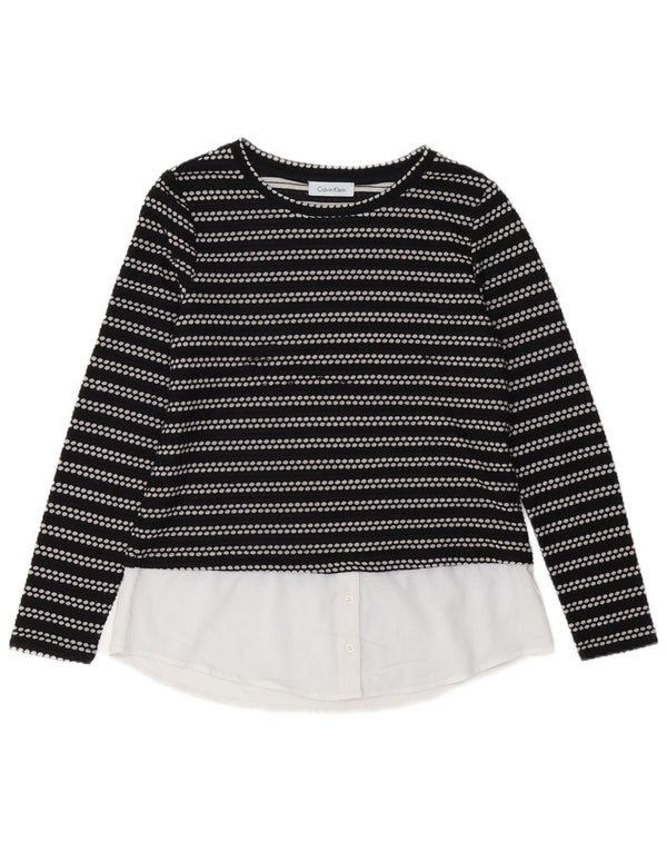 CALVIN KLEIN Womens Top Long Sleeve UK 12 Medium Black Striped